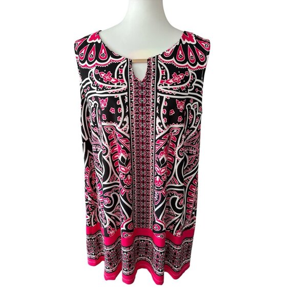 Avenue Pink/Black/White Paisley Print Sleeveless Tunic Top-Size 18-NWT - Picture 1 of 2